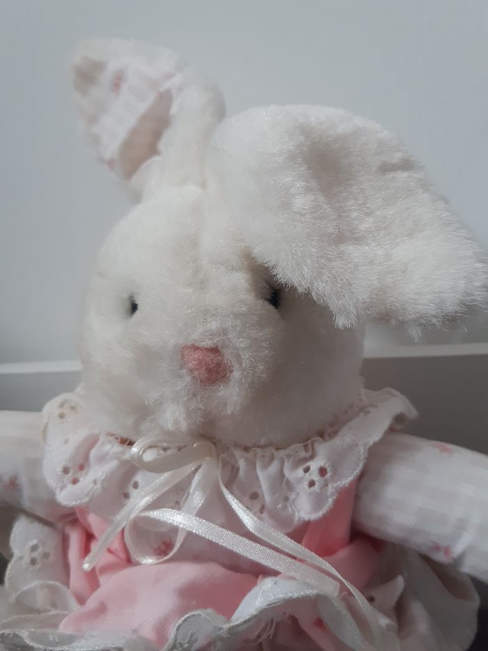 Peluche Lapin 🐰 blanc et rose vintage Gipsy - photo numéro 3