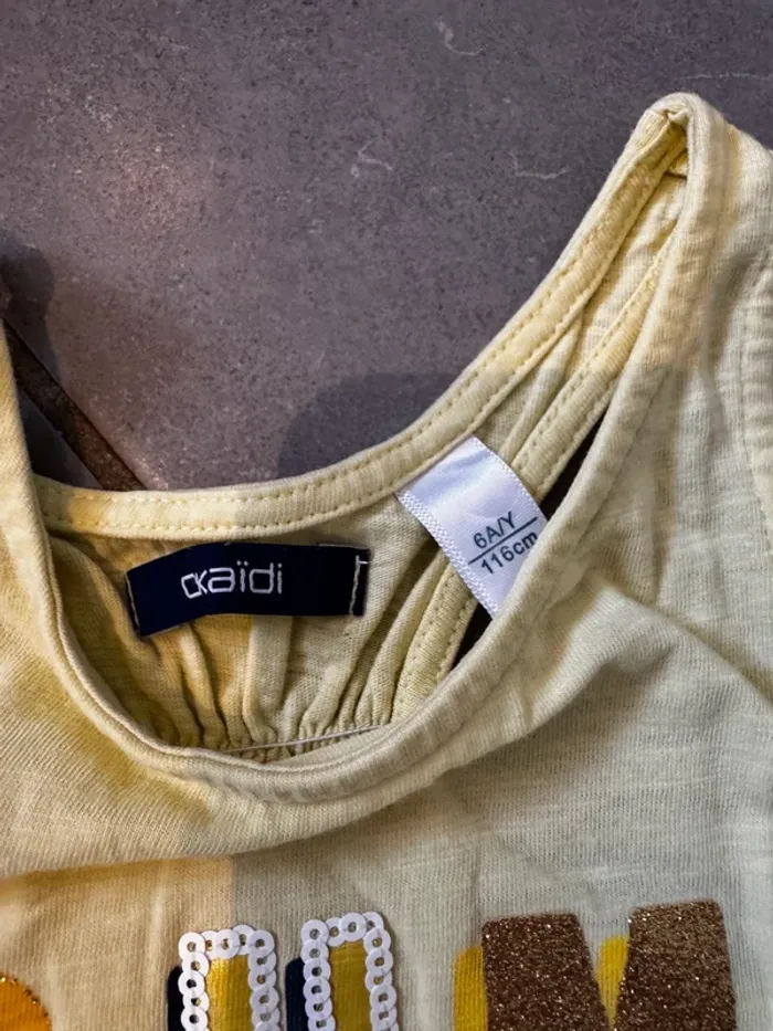 Débardeur / T shirt sans manches avec sequins - Okaidi - Summer Time - Jaune - 6 ans - photo numéro 2
