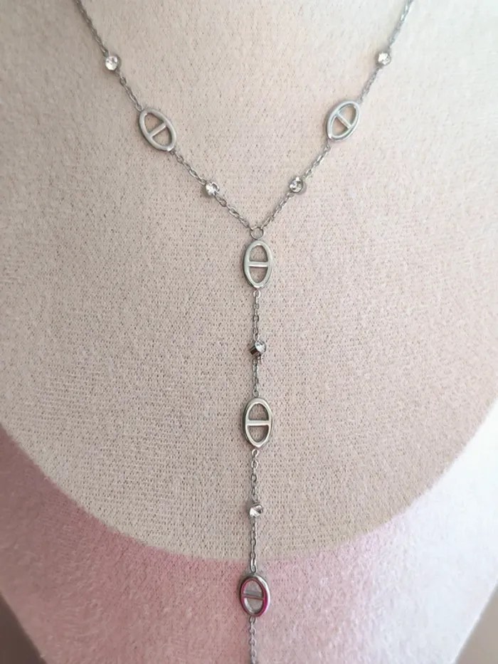 Pendentif argenté en Y maille marine et zircons - photo numéro 7