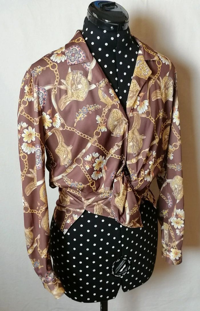 Chemisier bijoux marron doré Taille L Vintage - photo numéro 10