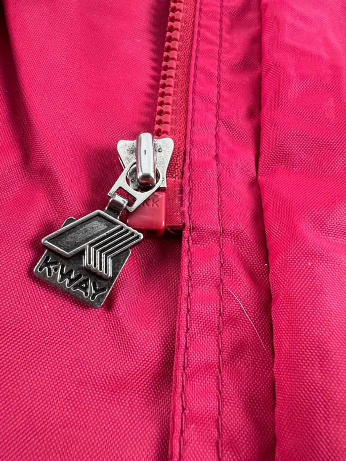 K-Way Manteau Imperméable Rouge Taille L – Col Velours Vintage - photo numéro 8