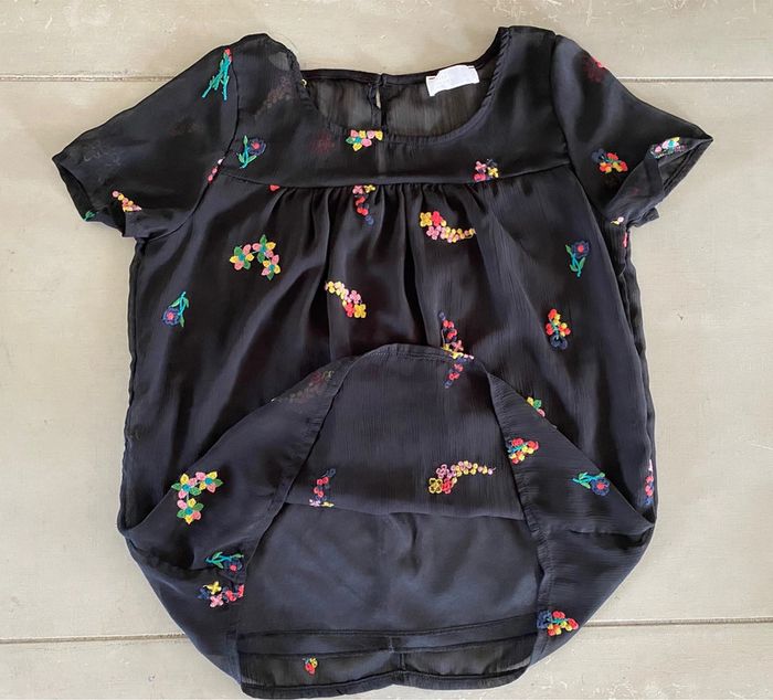 Blouse Miss Glammy Paris noire avec broderies fleurs multicolores taille 40 - photo numéro 16