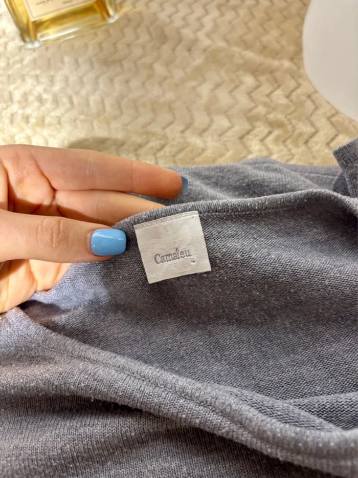 Pull gris clair Camaïeu taille M manches longues basique - photo numéro 3