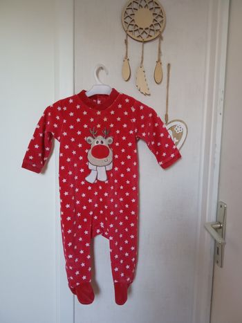 Pyjama de Noël une pièce mixte, bébé fille ou garçon 6 mois, motif Rennes, rouge, blanc, étoiles