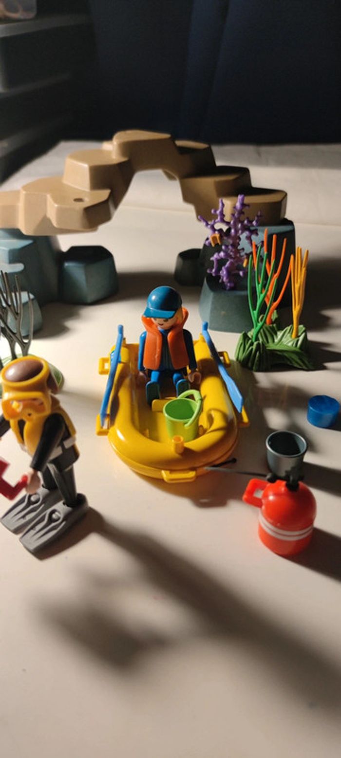 Lot playmobil plongeurs & barque & rochers - photo numéro 4
