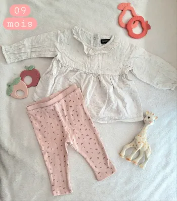 Ensemble mi saison blouse legging rose 09mois