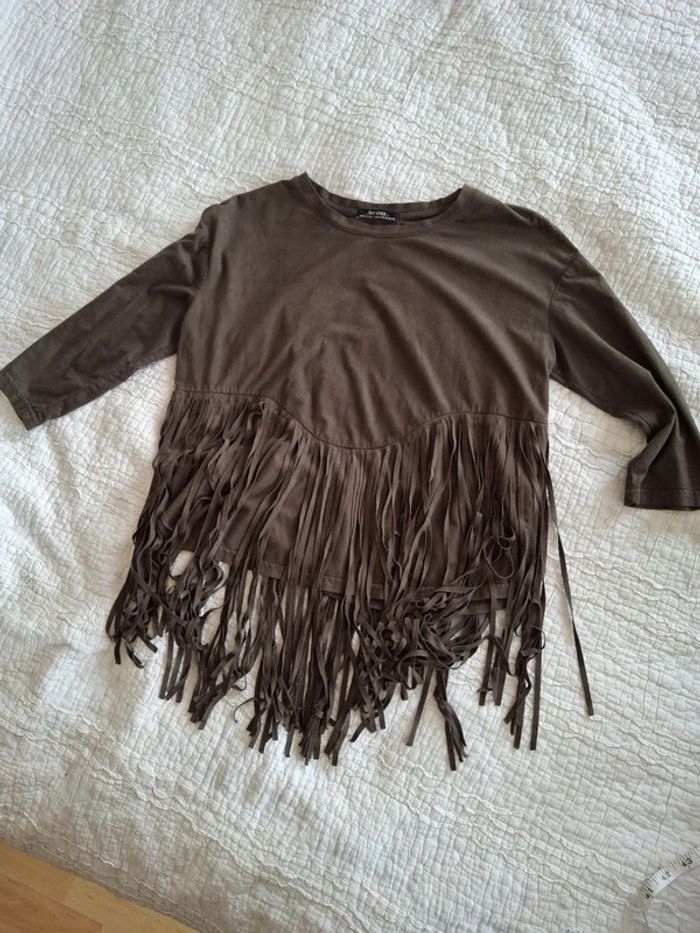 T-Shirt franges kaki Bershka taille M