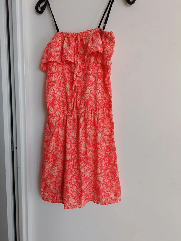 Robe d'été fluide avec bretelles noir orange corail– Taille M - photo numéro 2