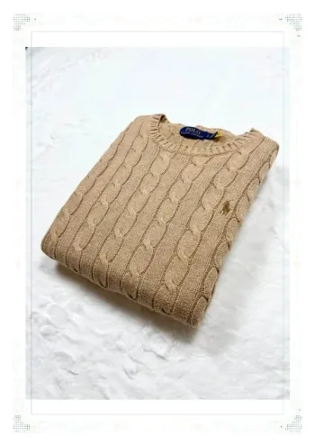 Ralph Lauren pull torsadé col ras de cou beige homme taille L coton