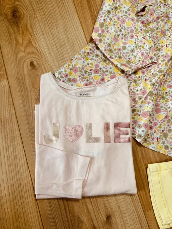 Taille 6 ans tenue 3 pièces fille Multimarque rose jaune * fleurs * 💐 - photo numéro 4