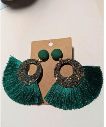 💎boucles d'oreilles vert émeraude et couleur or doré fantaisie neuf femme