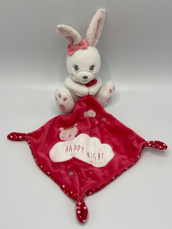 Doudou plat mouchoir lapin Simba toys Happy night rose