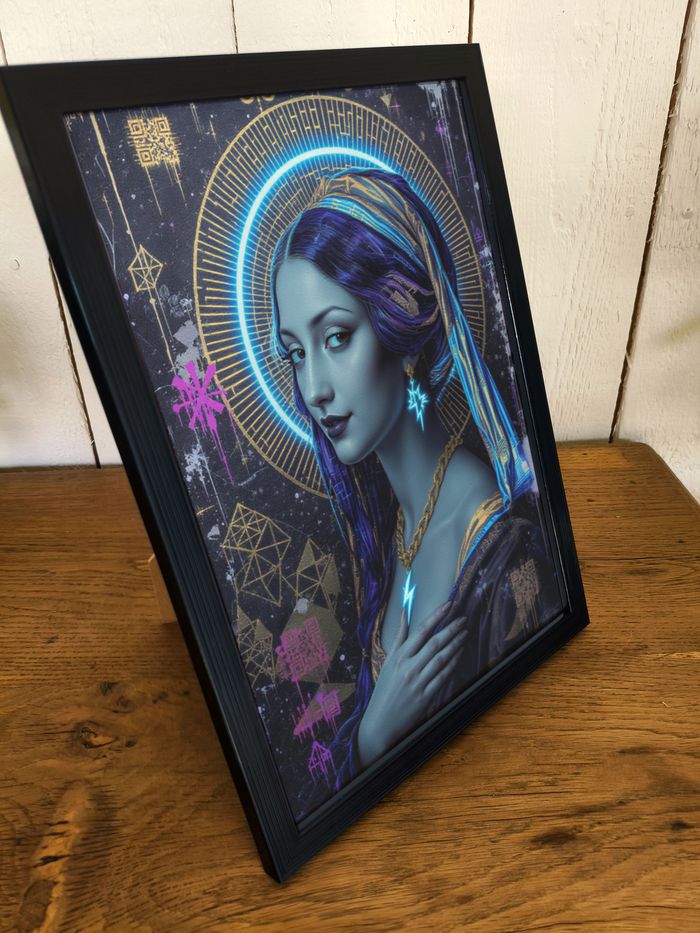 Affiche poster A4 (21×29,7 cm) art mural femme bleue cyberpunk néon déco moderne mystique - photo numéro 2