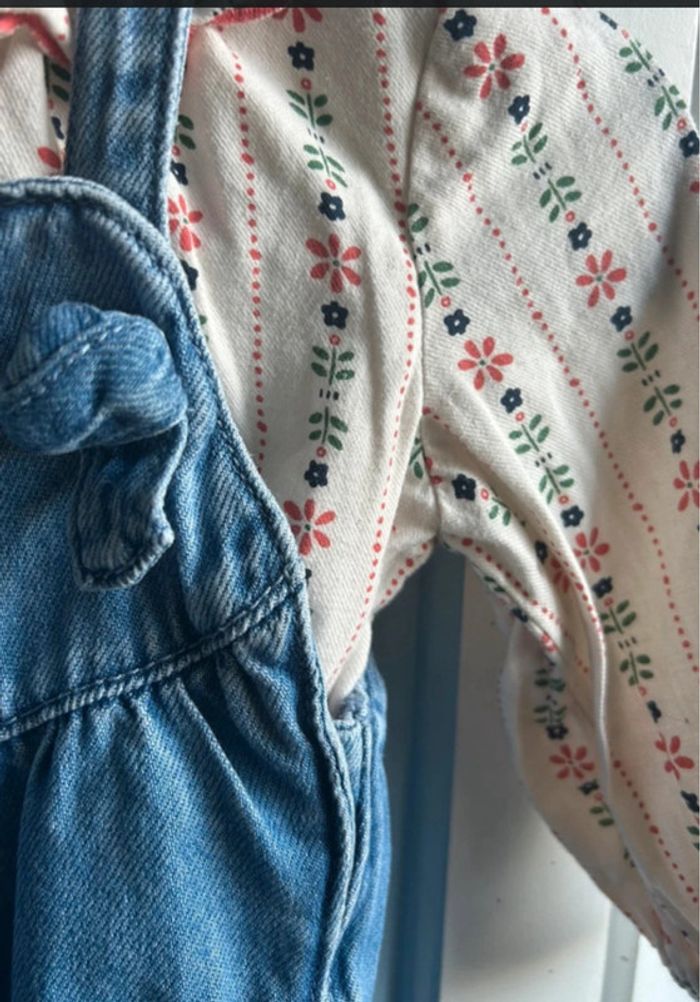 🌼 Ensemble salopette jean & chemise fleurie – 12 mois – Tape à l’œil 👶 - photo numéro 5