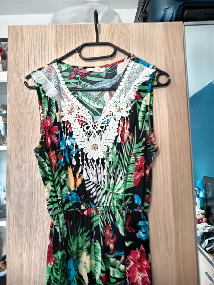 Robe d'été motif tropical vert noir et coloré neuve S&Y - Taille M/L (38-40) - photo numéro 3