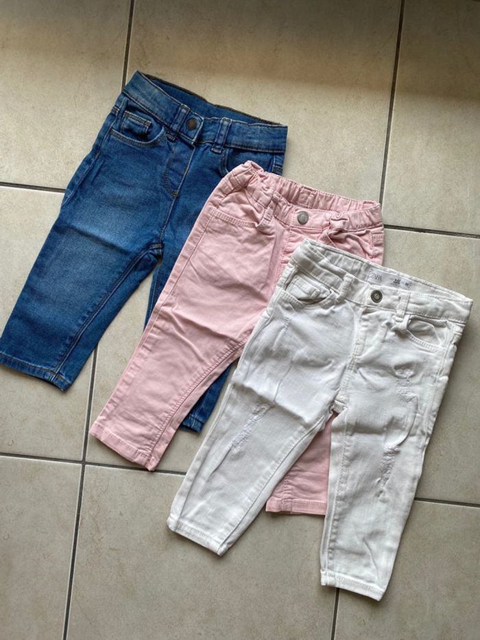 Lot jean fille 12 mois Zara denim rose blanc - photo numéro 6