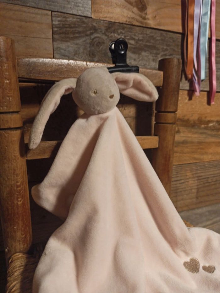 Doudou lapin rose et gris coeur tbe - photo numéro 4