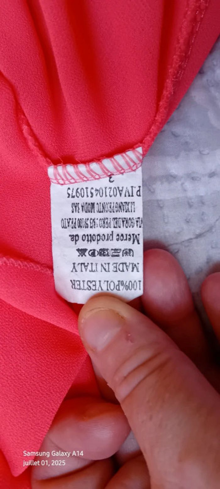 Blouse en voile sans manches assymetrique effet superposé corail femme xl made in italy - photo numéro 16