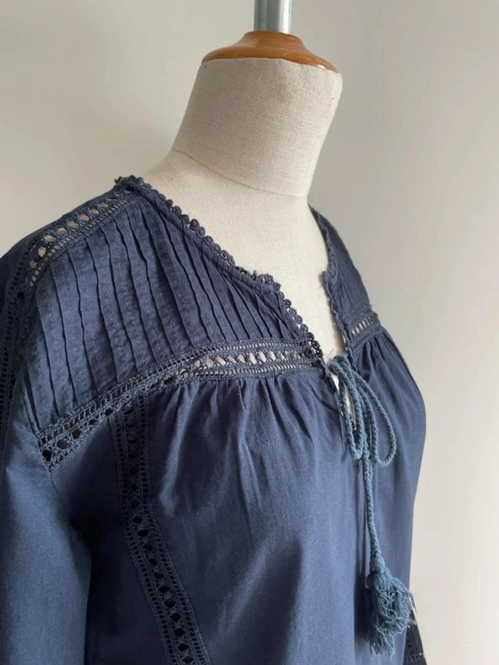 Robe bleu marine Bérénice à broderies et dentelle – Taille 38 - photo numéro 3