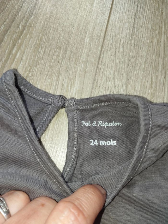 T-shirt manches longues fille 24 mois marron taupe - photo numéro 3