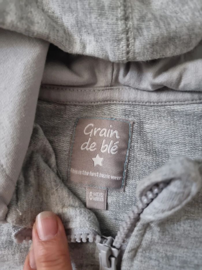 Veste sweat zippé grise grain de blé 6 mois - photo numéro 2