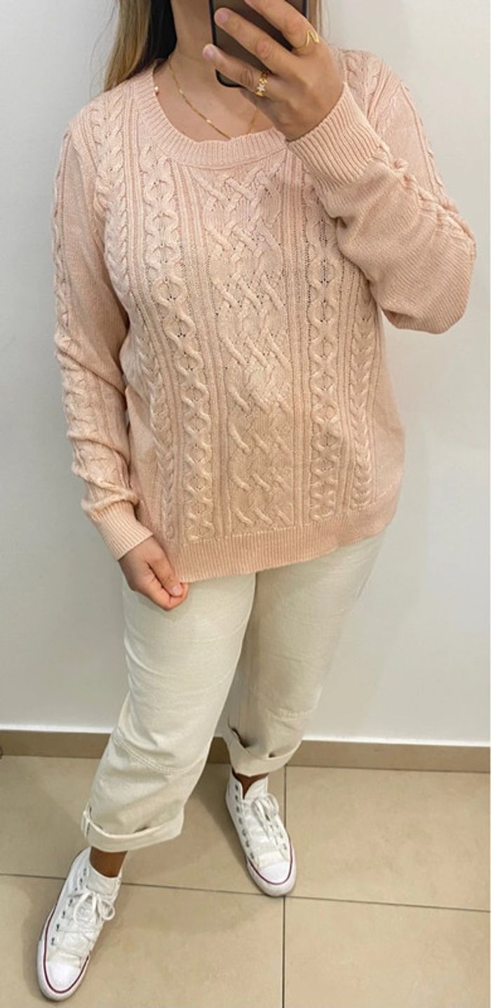 Superbe Pull Torsadé Maille Fine Taille L - photo numéro 4