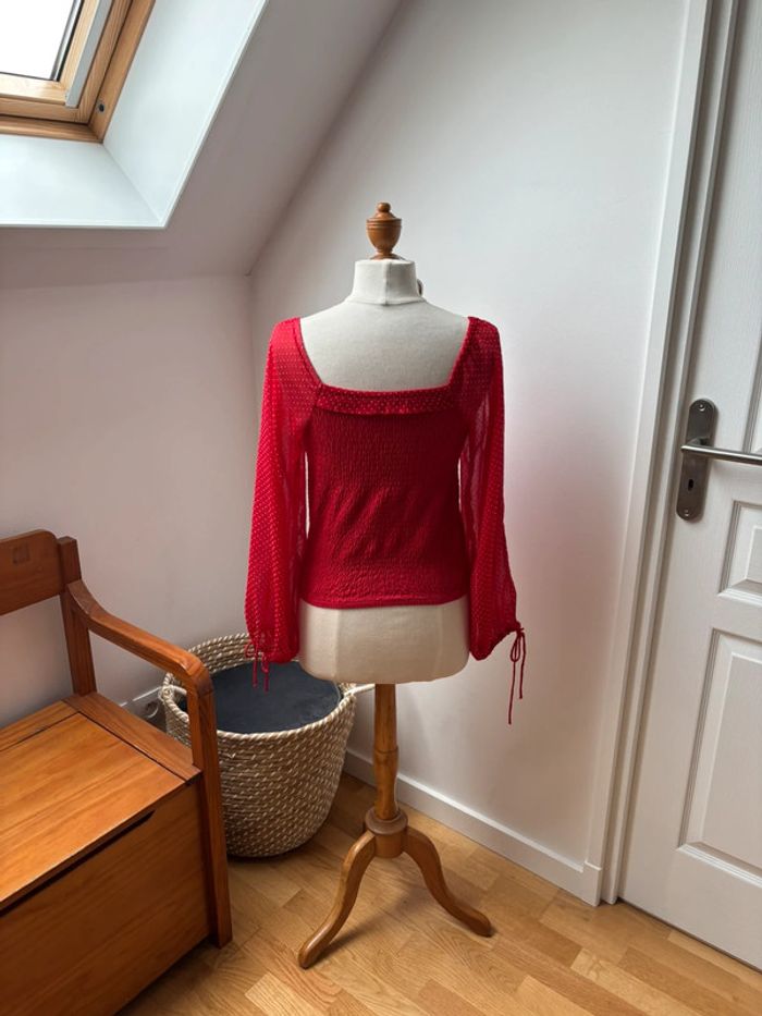Sublime blouse bohème rouge à pois - T38 - photo numéro 5