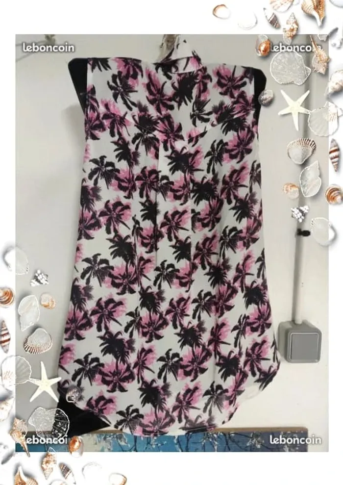 Chemise sans manche avec motif palmier noir rose et blanc taille 16 ans - photo numéro 2