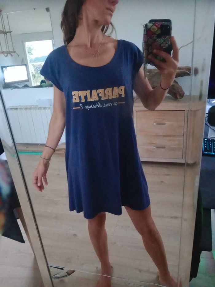 Chemise de nuit femme L bleu marine message c64 - photo numéro 2