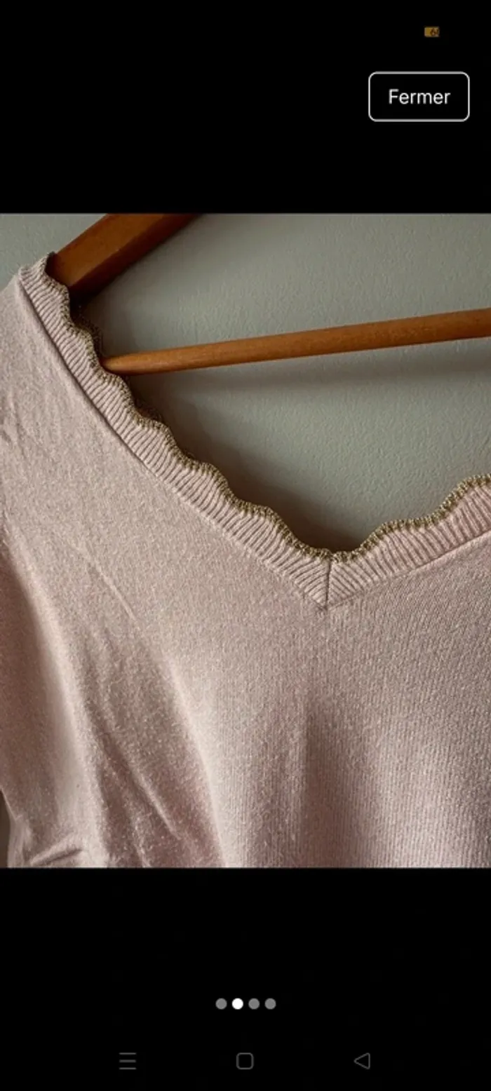 Pull col V rose poudré - photo numéro 3