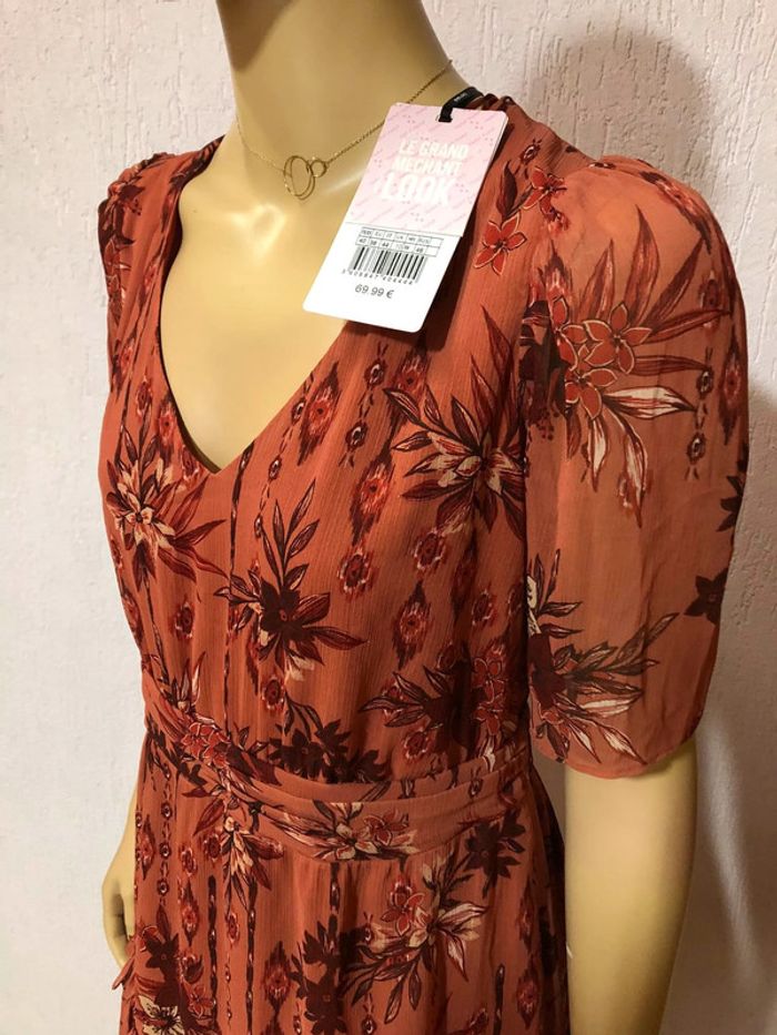 Robe terracotta à fleurs naf naf - n e u v e - photo numéro 3