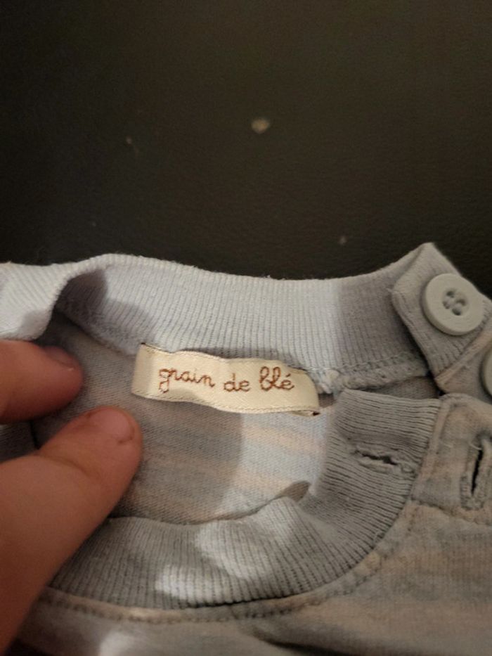 Tee-shirt bleu pastel rayer poisson d'hiver 12M grain de blé - photo numéro 5