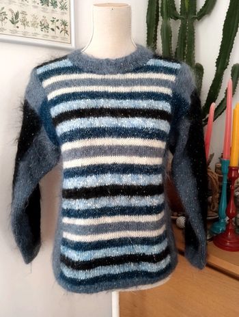 Pull handmade rayures bleues taille 38