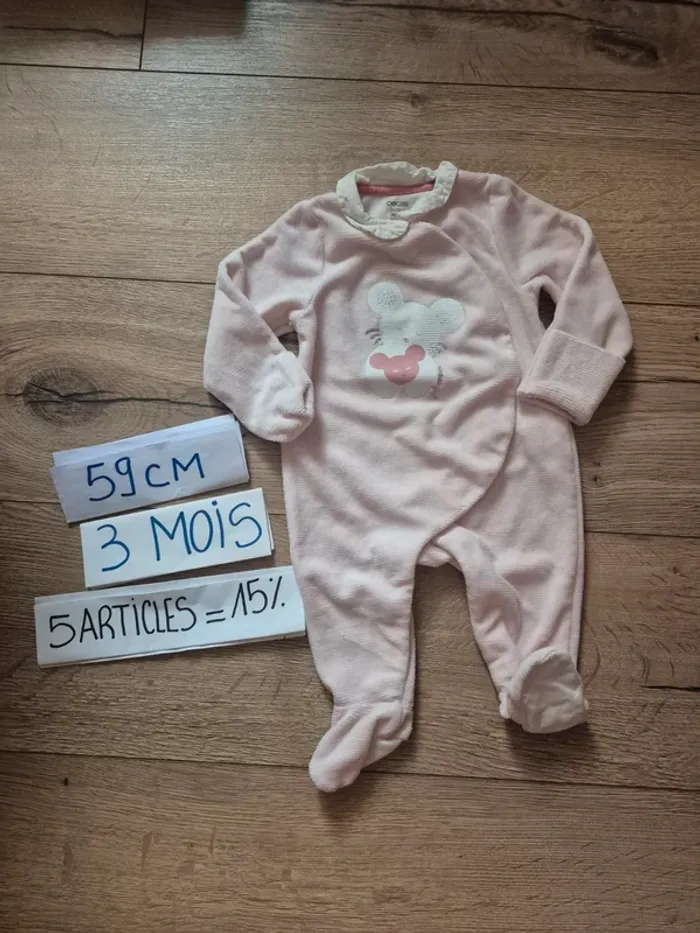 Pyjama velours Obaïbi  59 cm (3 mois)