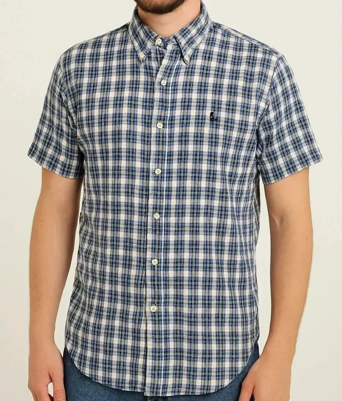Chemise Ralph Lauren à carreaux bleu vintage Y2K – Custom Fit – Homme L