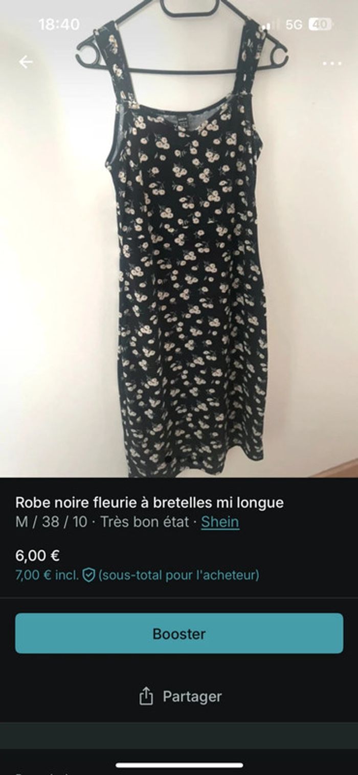 Robe noire fleurie à bretelles mi longue taille 38 - photo numéro 6