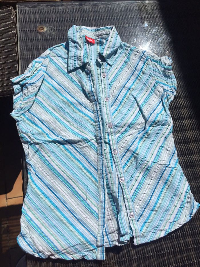 Chemise petites manches rayées bleue et blanche taille 1