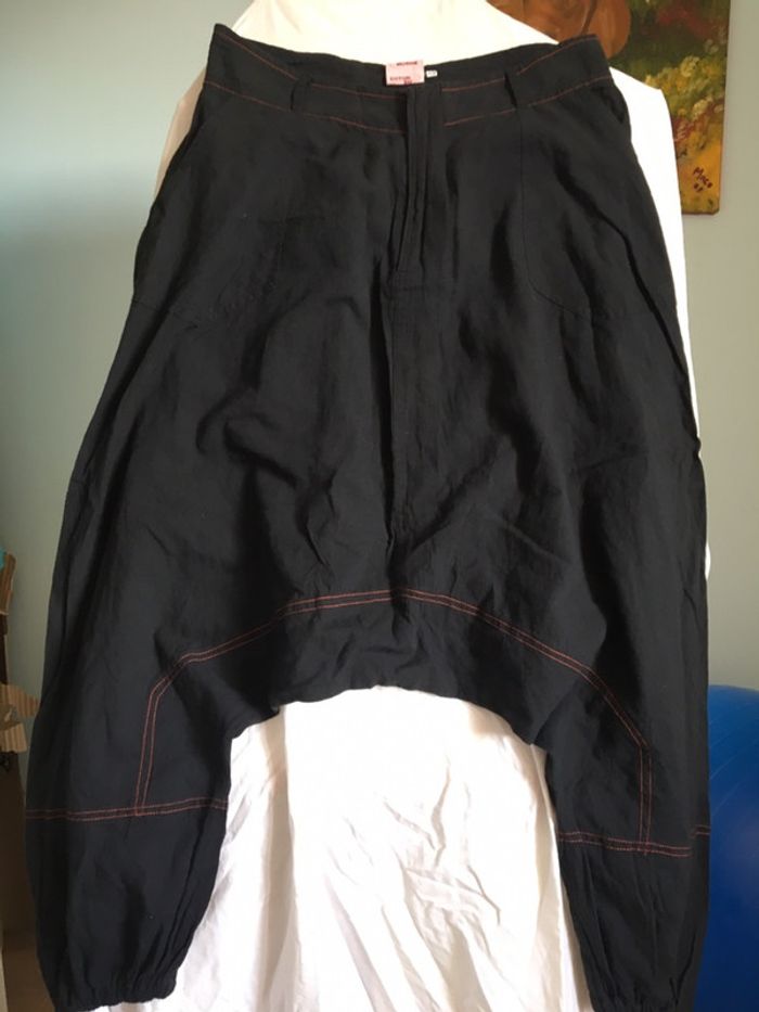 Pantalon Sarouel léger été noir couture orange