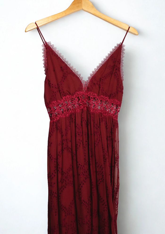 Robe rouge en broderie anglaise et dentelle• Red eyelet lace dress Zimmermann Taille 34 - photo numéro 3