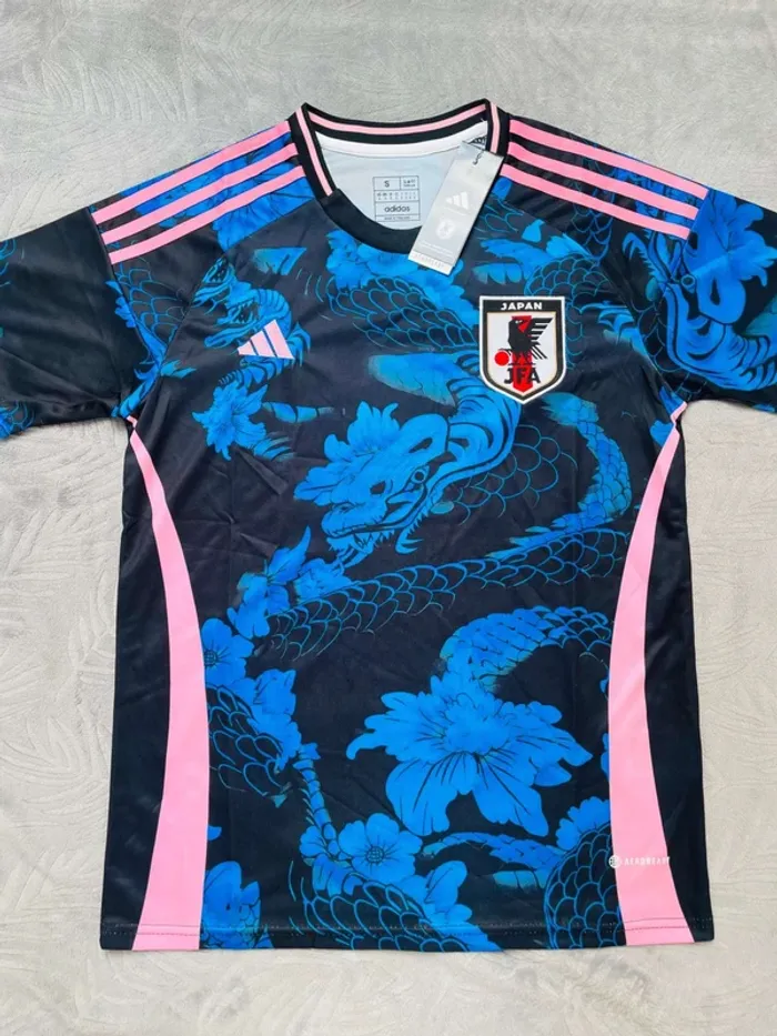 Maillot concept foot Japon bleu dragon fleurs taille S