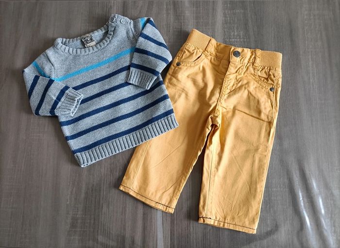 Ensemble Pull rayé/ pantalon droit doublé TAO 3 mois