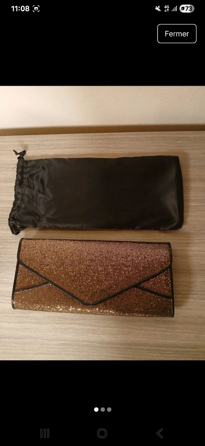 Pochette de soirée paillettes cuivre neuve