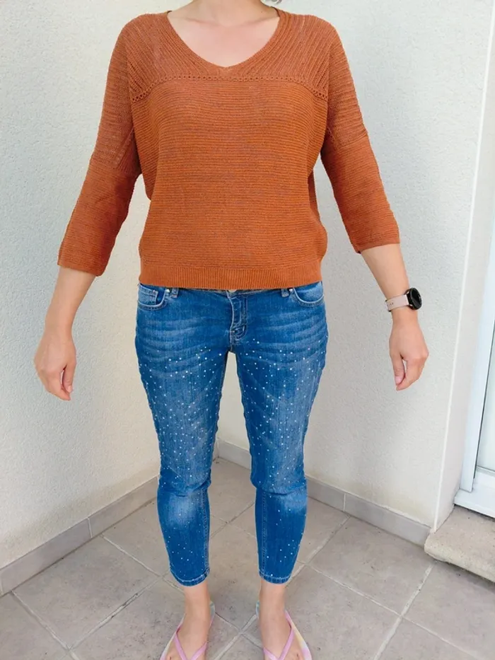 Pull col v orange automne - photo numéro 2