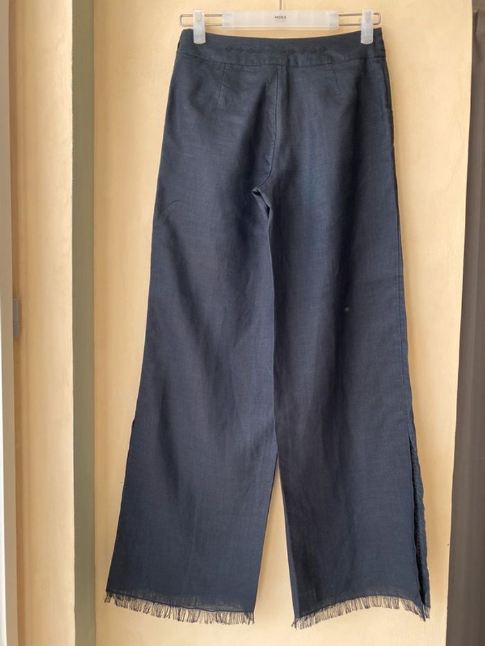 Pantalon fluide en lin noir brodé Motivi vintage - photo numéro 4