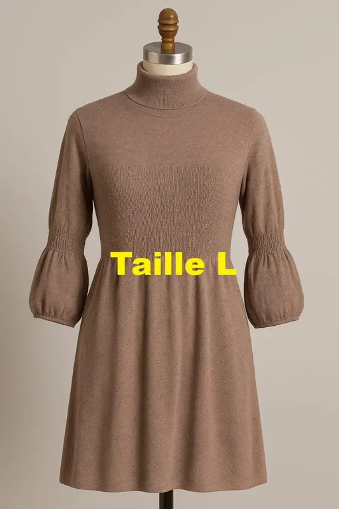 Robe avec col roulé beige marron Naf Naf Taille L