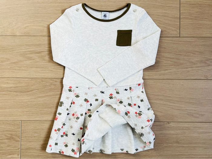Robe bi-matière en molleton et coton fleuri Petit bateau T-5 ans - photo numéro 3