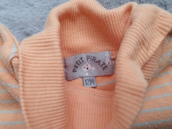 T.shirt col roulé manches longues abricot et beige Petit Pirate 12 mois - photo numéro 6