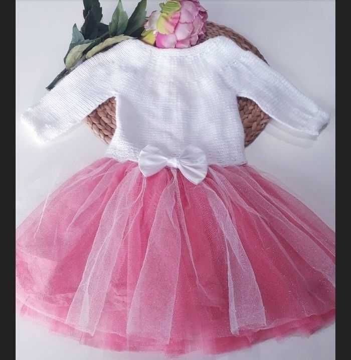 Vêtement ensemble robe fleurie tricot fait main bébé fille 18 mois - photo numéro 4