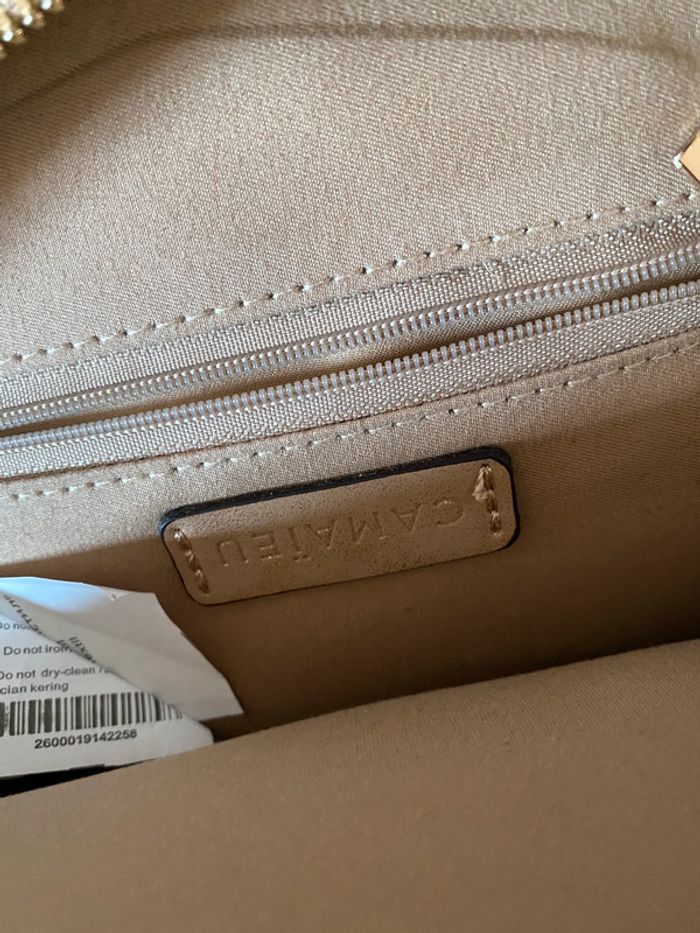 Sac à main beige pailleté doré rond avec pompom Camaïeu - photo numéro 9