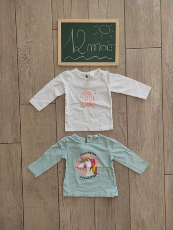 Lot de 2 t-shirt manches longues licorne 12 mois